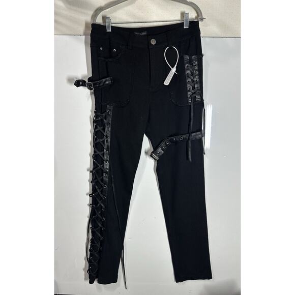 NWT Devil Fashion Mens Goth Punk Biker Grunge Side Lacing Size Small Jeans Black - Picture 5 of 16